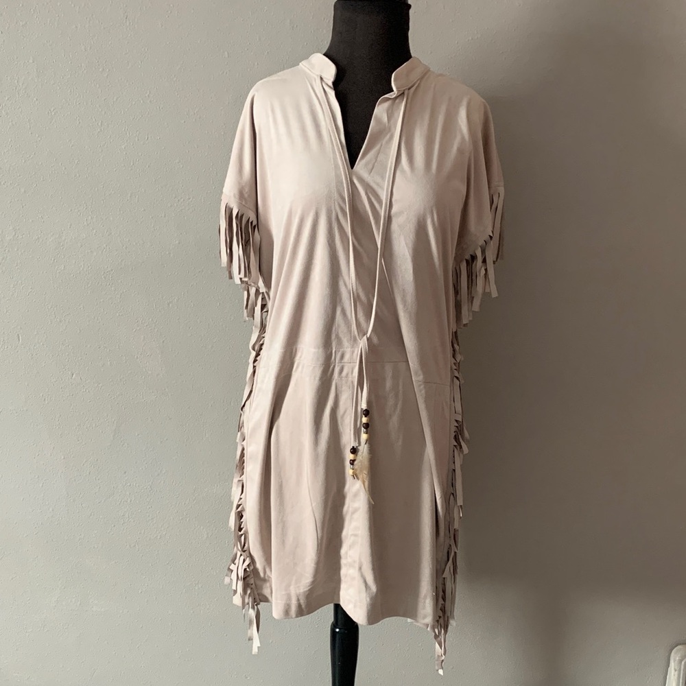 Chic Beige Tassel Mini Dress